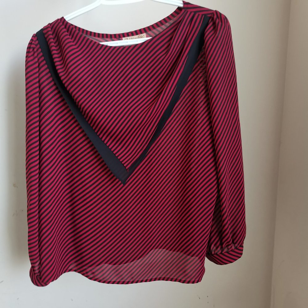 Addition Elle Women wine & Black Striped Blouse - Size M/L